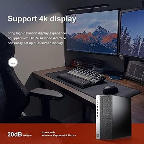 HP Elitedesk 800 G3 SFF Desktop PC - Intel i7-6700,32GB DDR4,1TB NVMe SSD + 2TB HDD, AX200 Wi-Fi 6,Dual 24-Inch Monitors, Wireless Keyboard and Mouse,Win 10 Pro (Renewed), Black/Silver in Saudi Arabia