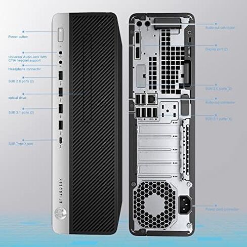 HP Elitedesk 800 G3 SFF Desktop PC - Intel i7-6700,32GB DDR4,1TB NVMe SSD + 2TB HDD, AX200 Wi-Fi 6,Dual 24-Inch Monitors, Wireless Keyboard and Mouse,Win 10 Pro (Renewed), Black/Silver in Saudi Arabia
