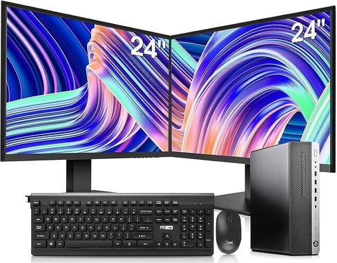 HP Elitedesk 800 G3 SFF Desktop PC - Intel i7-6700,32GB DDR4,1TB NVMe SSD + 2TB HDD, AX200 Wi-Fi 6,Dual 24-Inch Monitors, Wireless Keyboard and Mouse,Win 10 Pro (Renewed), Black/Silver in Saudi Arabia