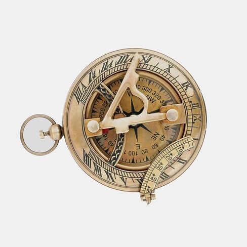 Vintage Sundial Compass - Engraved Brass Pocket Compass with Leather Case - Perfect Antique Brass Nautical Compass for Outdoor Enthusiasts, Camping, Hiking, and Touring, 4 x 4 x 2 inches in Kuwait