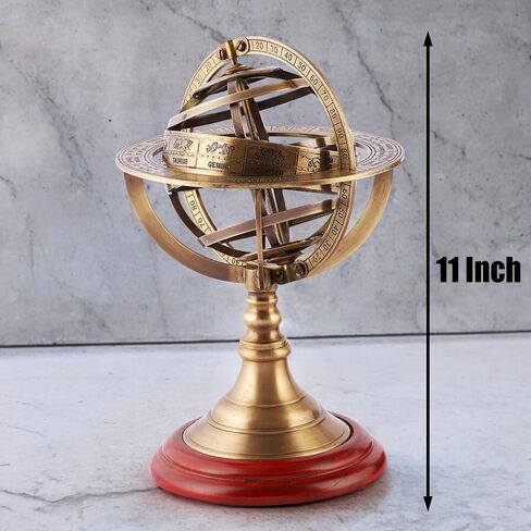 عرض خشبي عتيق من النحاس البحري Armillary عتيق على شكل كرة زودياك | ديكور سفينة القراصنة العتيقة (11 بوصة) in Saudi Arabia