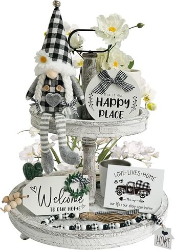 ديكور صينية متدرجة لبيت المزرعة، علامة خشبية صغيرة منقوشة على شكل جاموس أبيض وأسود، إكليل من الخرز الريفي لتزيين طاولة المطبخ، هدية الترحيب بالمنزل الجديد - الصينية غير متضمنة in Kuwait