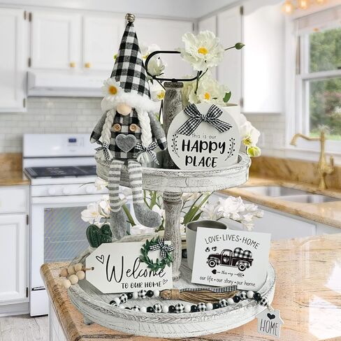 ديكور صينية متدرجة لبيت المزرعة، علامة خشبية صغيرة منقوشة على شكل جاموس أبيض وأسود، إكليل من الخرز الريفي لتزيين طاولة المطبخ، هدية الترحيب بالمنزل الجديد - الصينية غير متضمنة in Kuwait