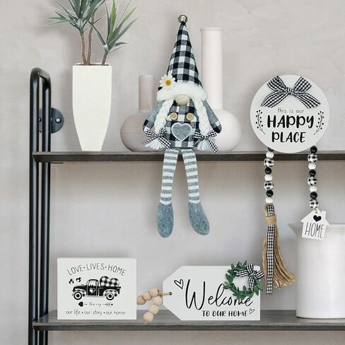 ديكور صينية متدرجة لبيت المزرعة، علامة خشبية صغيرة منقوشة على شكل جاموس أبيض وأسود، إكليل من الخرز الريفي لتزيين طاولة المطبخ، هدية الترحيب بالمنزل الجديد - الصينية غير متضمنة in Kuwait