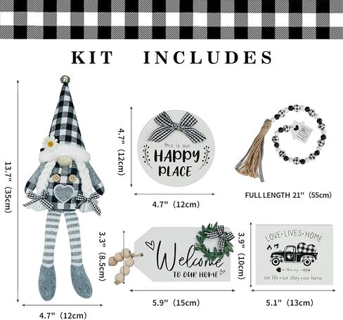 ديكور صينية متدرجة لبيت المزرعة، علامة خشبية صغيرة منقوشة على شكل جاموس أبيض وأسود، إكليل من الخرز الريفي لتزيين طاولة المطبخ، هدية الترحيب بالمنزل الجديد - الصينية غير متضمنة in Kuwait