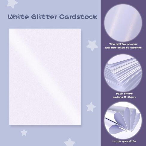 MCPINKY 100 Sheets White Glitter Cardstock, A4 White Shimmer Cardstock Premium Glitter Paper for Scrapbooking Crafts Decorations Weddings in Saudi Arabia