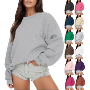 Womens Sweatshirts Oversized Crewneck Fleece Pullover Hoodies Trendy Cute Long Sleeve Drop Shoulder Sweater Tops in Saudi Arabia
