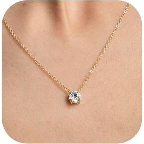 Wssxc Plated Crystal Solitaire 1.5 Carat (7mm) Cubic Zirconia Dainty Choker Necklace | Gold Necklaces for Women in Kuwait
