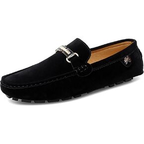 Men's Driving Loafers Black Slip-On with Suede Buckle Detail Moccasins in Saudi Arabia
