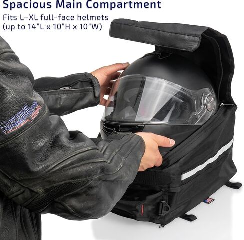 Motorcycle Tail Trunk Helmet Bag - Converts to Backpack for Easy Carry - Water-Resistant, Tear-Resistant, Industrial Grade Ballistic Nylon with Adjustable Bungee Mounting System in Saudi Arabia