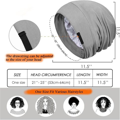4 Pieces Satin Lined Sleep Bonnet - Adjustable Sleeping Cap Slouchy Beanie Hat for Curly Hair in Saudi Arabia