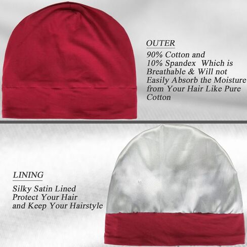 4 Pieces Satin Lined Sleep Bonnet - Adjustable Sleeping Cap Slouchy Beanie Hat for Curly Hair in Saudi Arabia