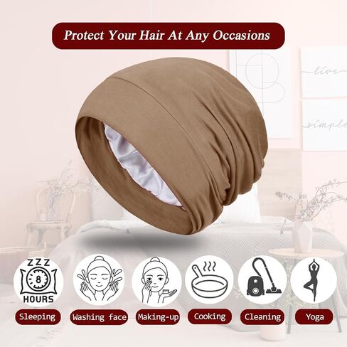 4 Pieces Satin Lined Sleep Bonnet - Adjustable Sleeping Cap Slouchy Beanie Hat for Curly Hair in Saudi Arabia
