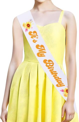 Sunflower It’s My Birthday Sash, Yellow Floral Happy Birthday Satin Sash for Girls and Boys - Birthday Party Decorations and Supplies Gifts for Kids Children women men in Saudi Arabia