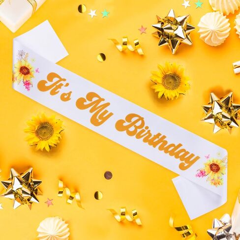Sunflower It’s My Birthday Sash, Yellow Floral Happy Birthday Satin Sash for Girls and Boys - Birthday Party Decorations and Supplies Gifts for Kids Children women men in Saudi Arabia