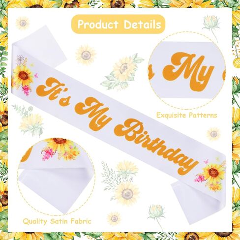 Sunflower It’s My Birthday Sash, Yellow Floral Happy Birthday Satin Sash for Girls and Boys - Birthday Party Decorations and Supplies Gifts for Kids Children women men in Saudi Arabia