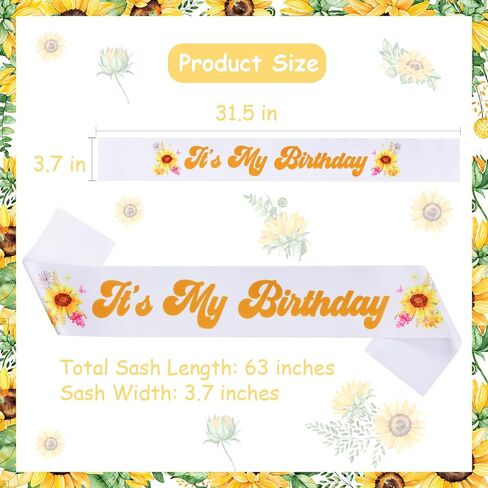 Sunflower It’s My Birthday Sash, Yellow Floral Happy Birthday Satin Sash for Girls and Boys - Birthday Party Decorations and Supplies Gifts for Kids Children women men in Saudi Arabia