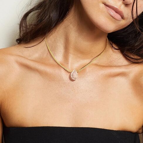 Vacrona Crystal Choker Necklace 14K Gold Plated Natural White | الوردي | قلادة دمعة القلب الكريستالية الأرجواني للنساء المجوهرات البسيطة البسيطة العصرية in Kuwait