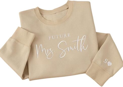 NAZENTI Custom Embroidered Mr & Mrs Sweatshirt & Hoodie, Personalized Couple Names, Custom Date On Sleeve, Engagement Gift in Saudi Arabia