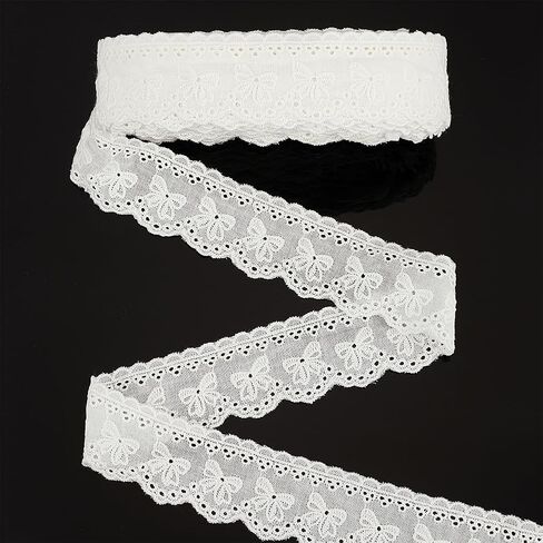 FINGERINSPIRE 15 Yards Bowknot Eyelet Lace Ribbon 1-5/8 inch Wide Light Yellow Bowknot Embroidery Ruffle Lace Trim Old Lace Embroidery Scalloped Lace for Sewing Dresses Clothes Pets Clothes in Kuwait