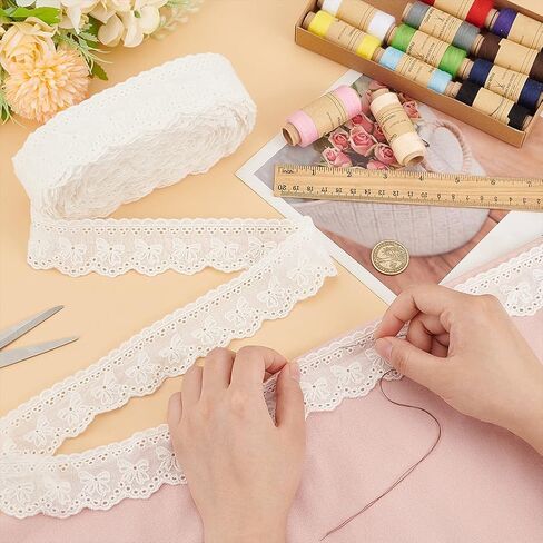 FINGERINSPIRE 15 Yards Bowknot Eyelet Lace Ribbon 1-5/8 inch Wide Light Yellow Bowknot Embroidery Ruffle Lace Trim Old Lace Embroidery Scalloped Lace for Sewing Dresses Clothes Pets Clothes in Kuwait