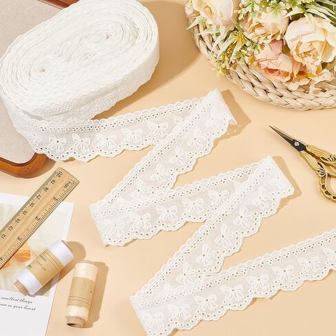 FINGERINSPIRE 15 Yards Bowknot Eyelet Lace Ribbon 1-5/8 inch Wide Light Yellow Bowknot Embroidery Ruffle Lace Trim Old Lace Embroidery Scalloped Lace for Sewing Dresses Clothes Pets Clothes in Kuwait