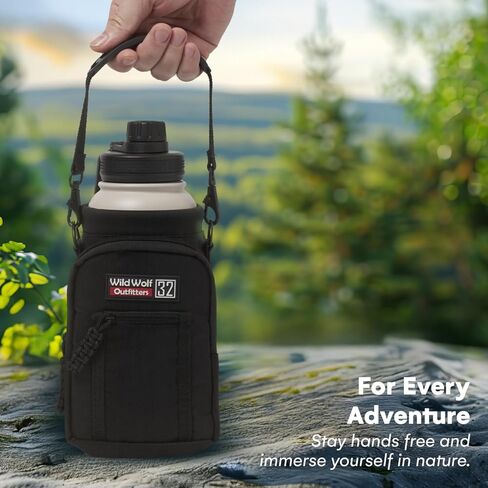 Wild Wolf Outfitters - أفضل حامل لزجاجات المياه رقم 1 لزجاجات سعة 32 أونصة - يمكنك حمل القارورة وحمايتها وعزلها باستخدام هذا الحامل من الدرجة العسكرية المزود بجيبين وحزام كتف مبطن قابل للتعديل. in Kuwait