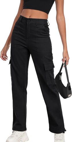Women's High Waisted Cargo Pants Baggy Y2K Streetwear Stretchy Pants with 6 Pockets Ankle Drawstring in Kuwait