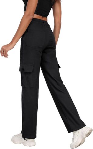 Women's High Waisted Cargo Pants Baggy Y2K Streetwear Stretchy Pants with 6 Pockets Ankle Drawstring in Kuwait