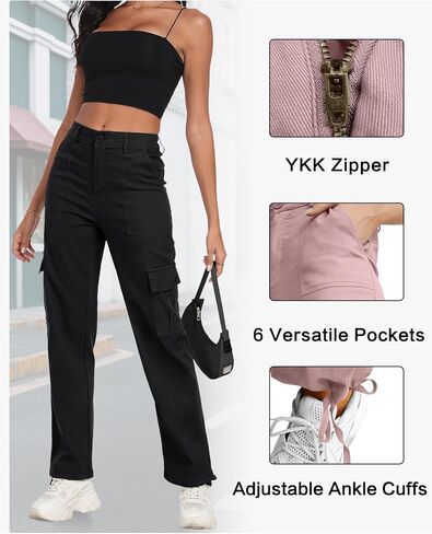 Women's High Waisted Cargo Pants Baggy Y2K Streetwear Stretchy Pants with 6 Pockets Ankle Drawstring in Kuwait