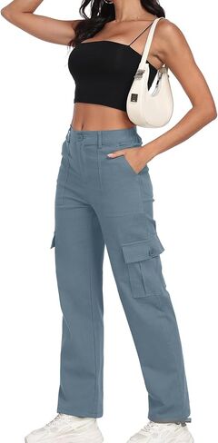 سراويل شحن عالية الخصر للسيدات سراويل شارع y2k شارع الشارع مع 6 جيوب الكاحل الكاحل in Kuwait