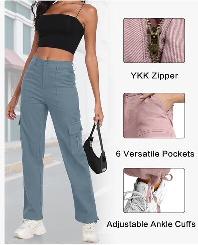 سراويل شحن عالية الخصر للسيدات سراويل شارع y2k شارع الشارع مع 6 جيوب الكاحل الكاحل in Kuwait