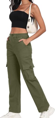 Women's High Waisted Cargo Pants Baggy Y2K Streetwear Stretchy Pants with 6 Pockets Ankle Drawstring in Kuwait