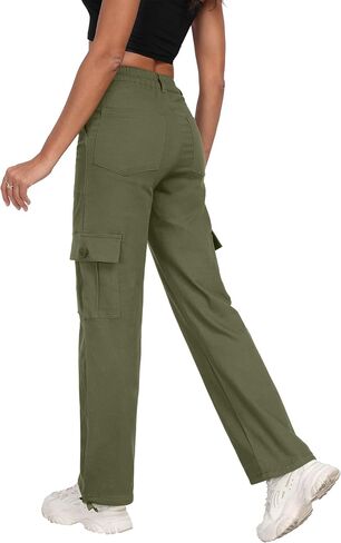 Women's High Waisted Cargo Pants Baggy Y2K Streetwear Stretchy Pants with 6 Pockets Ankle Drawstring in Kuwait