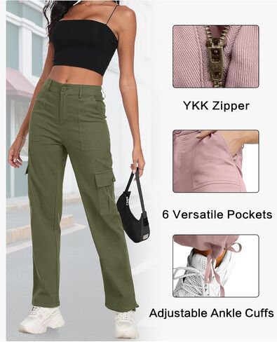 Women's High Waisted Cargo Pants Baggy Y2K Streetwear Stretchy Pants with 6 Pockets Ankle Drawstring in Kuwait