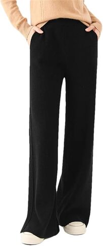 Women's High - Waisted Loose 100% Cashmere Knit Pants, Fashionable Solid - Color Wide - Leg Style in Saudi Arabia