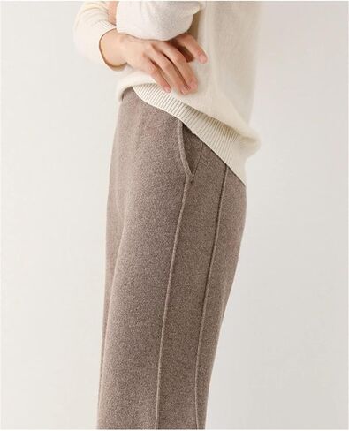 Women's High - Waisted Loose 100% Cashmere Knit Pants, Fashionable Solid - Color Wide - Leg Style in Saudi Arabia