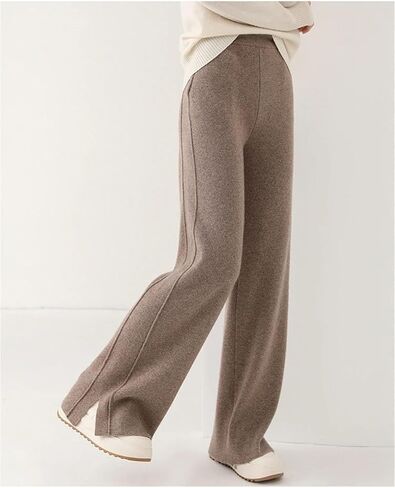 Women's High - Waisted Loose 100% Cashmere Knit Pants, Fashionable Solid - Color Wide - Leg Style in Saudi Arabia