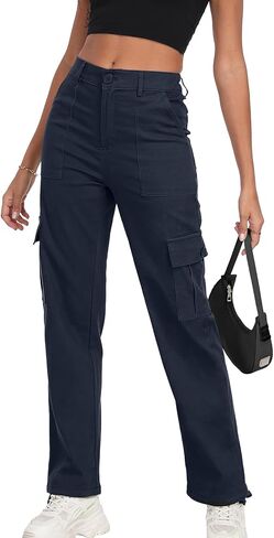 Women's High Waisted Cargo Pants Baggy Y2K Streetwear Stretchy Pants with 6 Pockets Ankle Drawstring in Kuwait
