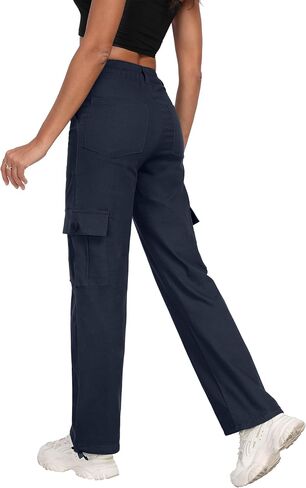 Women's High Waisted Cargo Pants Baggy Y2K Streetwear Stretchy Pants with 6 Pockets Ankle Drawstring in Kuwait