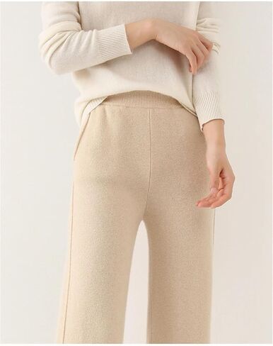 Women's High - Waisted Loose 100% Cashmere Knit Pants, Fashionable Solid - Color Wide - Leg Style in Saudi Arabia