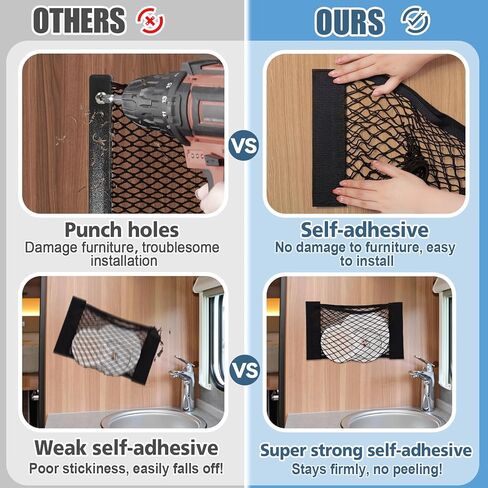 4 قطع شبكة تخزين البضائع RV، شبكة تخزين سيارة مرنة قابلة للتمدد جيب شبكي RV مع 8 أشرطة لاصقة للسيارة وسيارات الدفع الرباعي والشاحنات (17.7 × 9.8 بوصة) in Kuwait