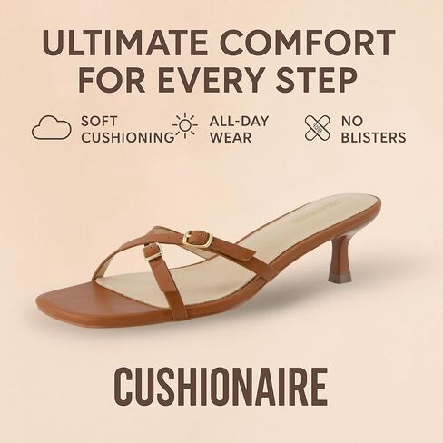 CUSHIONAIRE Milan Kitten Heels for Women, Strappy Heeled Sandals with Cushioned Footbed, Open Toe Slip On Dressy Sandal, Wide Widths Available in Saudi Arabia