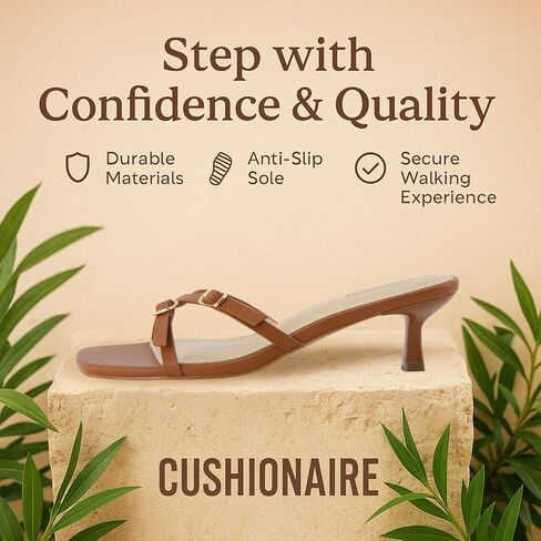 CUSHIONAIRE Milan Kitten Heels for Women, Strappy Heeled Sandals with Cushioned Footbed, Open Toe Slip On Dressy Sandal, Wide Widths Available in Saudi Arabia