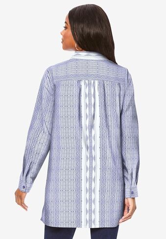 Roaman's Women's Plus Size Kate Long-Sleeve Crisp Cotton-Blend Button-Front Tunic in Saudi Arabia