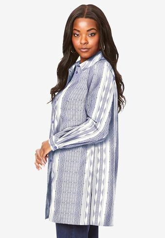 Roaman's Women's Plus Size Kate Long-Sleeve Crisp Cotton-Blend Button-Front Tunic in Saudi Arabia