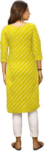 Ladyline Women's Cotton Leheriya المطبوعة Kurti Tunic مع Hakoba التطريز | طول الركبة Chikankari المطرزة قمة كورتا in Saudi Arabia