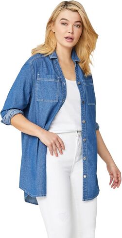 ellos Plus Size Denim Button-Front Tunic in Kuwait