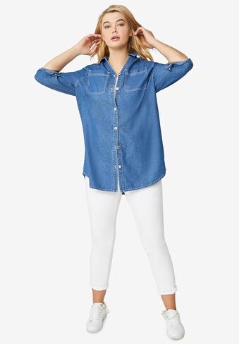 ellos Plus Size Denim Button-Front Tunic in Kuwait