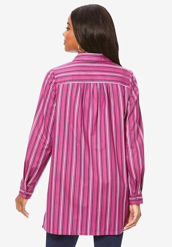 Roaman's Women's Plus Size Kate Long-Sleeve Crisp Cotton-Blend Button-Front Tunic in Saudi Arabia